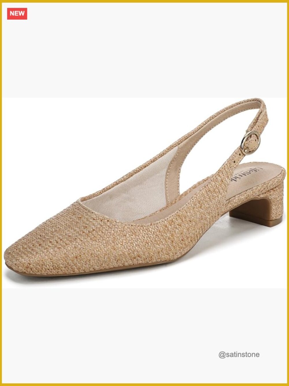 Women's Slingback Pumps with Block Heel, Pointed Toe, Buckle Closure, Soft